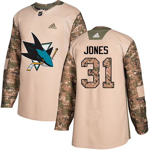 Adidas Sharks #31 Martin Jones Camo Authentic 2017 Veterans Day Stitched NHL Jersey