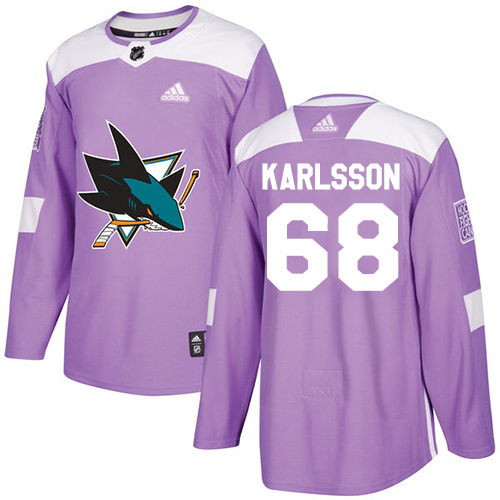 Adidas Sharks #68 Melker Karlsson Purple Authentic Fights Cancer Stitched NHL Jersey
