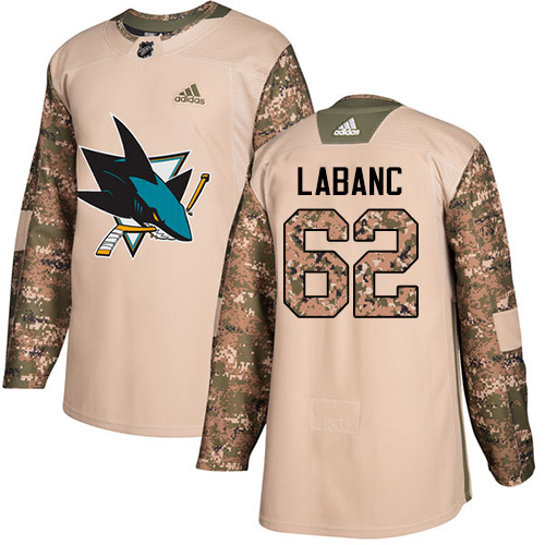 Adidas Sharks #62 Kevin Labanc Camo Authentic 2017 Veterans Day Stitched NHL Jersey