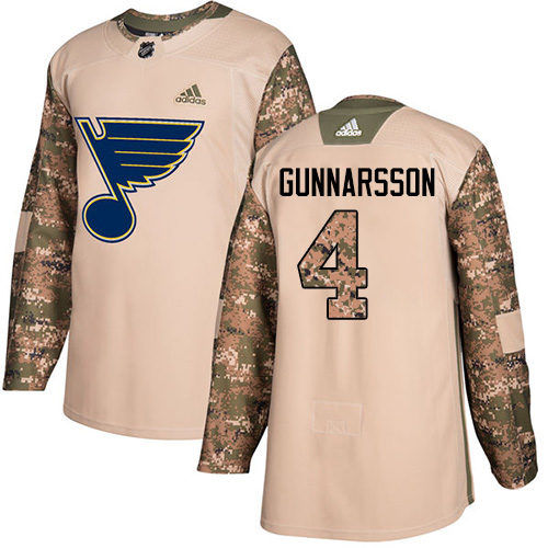 Adidas Blues #4 Carl Gunnarsson Camo Authentic 2017 Veterans Day Stitched NHL Jersey