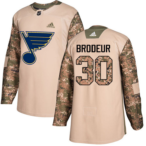 Adidas Blues #30 Martin Brodeur Camo Authentic 2017 Veterans Day Stitched NHL Jersey