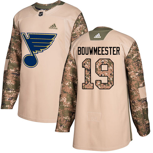 Adidas Blues #19 Jay Bouwmeester Camo Authentic 2017 Veterans Day Stitched NHL Jersey