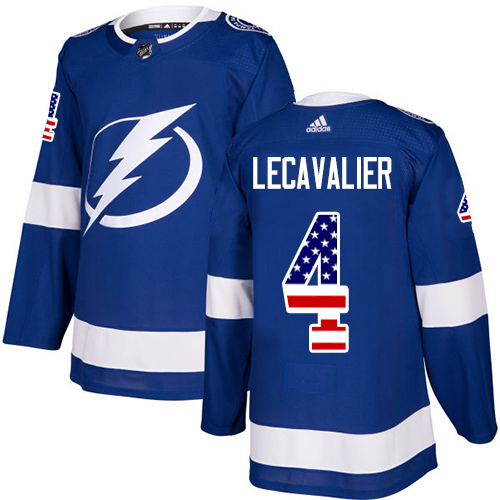 Adidas Lightning #4 Vincent Lecavalier Blue Home Authentic USA Flag Stitched NHL Jersey