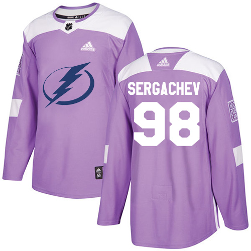 Adidas Lightning #98 Mikhail Sergachev Purple Authentic Fights Cancer Stitched NHL Jersey