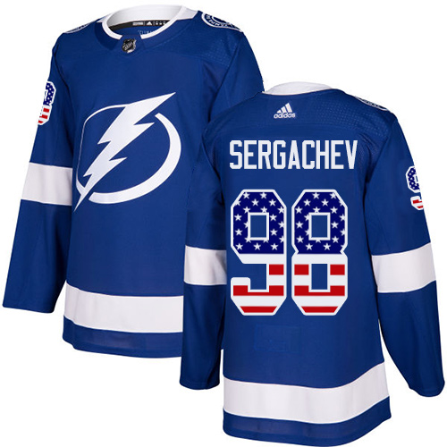 Adidas Lightning #98 Mikhail Sergachev Blue Home Authentic USA Flag Stitched NHL Jersey