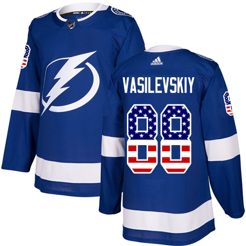 Adidas Lightning #88 Andrei Vasilevskiy Blue Home Authentic USA Flag Stitched NHL Jersey