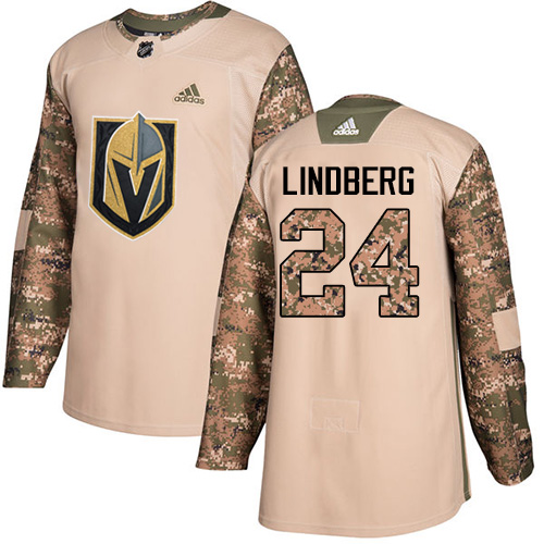 Adidas Golden Knights #24 Oscar Lindberg Camo Authentic 2017 Veterans Day Stitched NHL Jersey