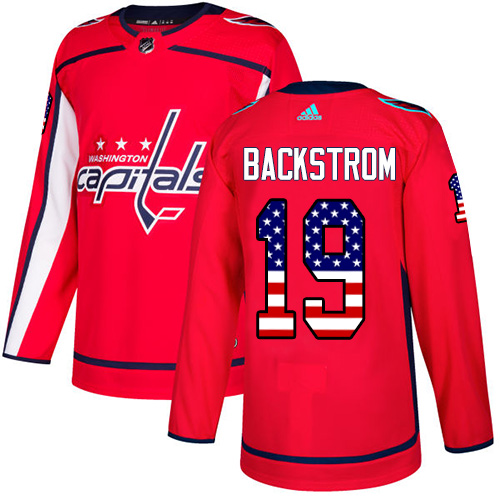 Adidas Capitals #19 Nicklas Backstrom Red Home Authentic USA Flag Stitched NHL Jersey