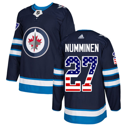 Adidas Jets #27 Teppo Numminen Navy Blue Home Authentic USA Flag Stitched NHL Jersey