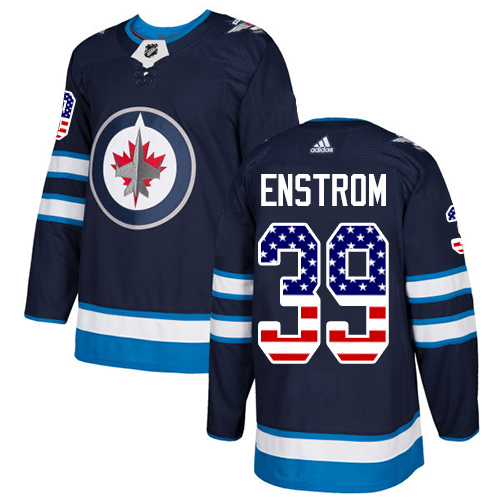 Adidas Jets #39 Tobias Enstrom Navy Blue Home Authentic USA Flag Stitched NHL Jersey