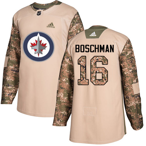 Adidas Jets #16 Laurie Boschman Camo Authentic 2017 Veterans Day Stitched NHL Jersey