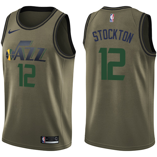 Nike Jazz #12 John Stockton Green Salute to Service NBA Swingman Jersey