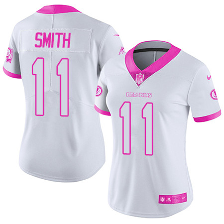 Women's Nike Washington Redskins #11 Alex Smith White Pink Stitched NFL Limited Rush Fashion Jersey