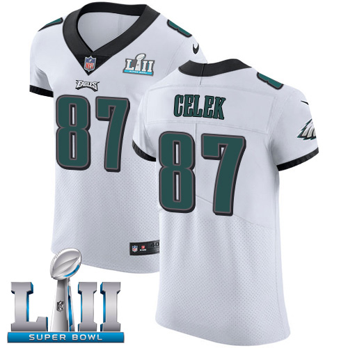 Men's Nike Philadelphia Eagles #87 Brent Celek White Super Bowl LII Stitched NFL Vapor Untouchable Elite Jersey