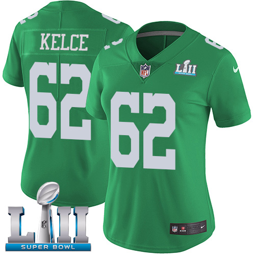 Women's Nike Philadelphia Eagles #62 Jason Kelce Green Super Bowl LII Stitched NFL Limited Rush Jersey
