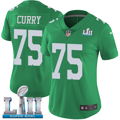 Women's Nike Philadelphia Eagles #75 Vinny Curry Green Super Bowl LII Stitched NFL Limited Rush Jersey