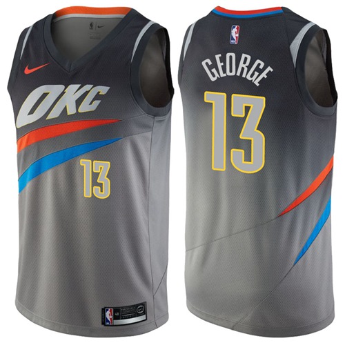 Nike Oklahoma City Thunder #13 Paul George Gray NBA Swingman City Edition Jersey