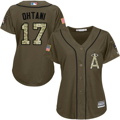 LA Angels of Anaheim #17 Shohei Ohtani Green Salute to Service Women's Stitched MLB Jersey