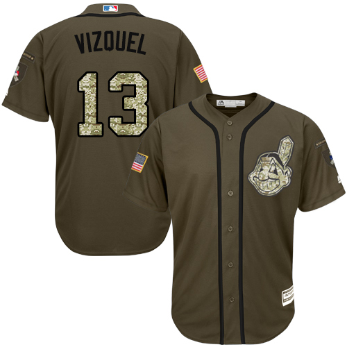 Cleveland Indians #13 Omar Vizquel Green Salute to Service Stitched MLB Jersey