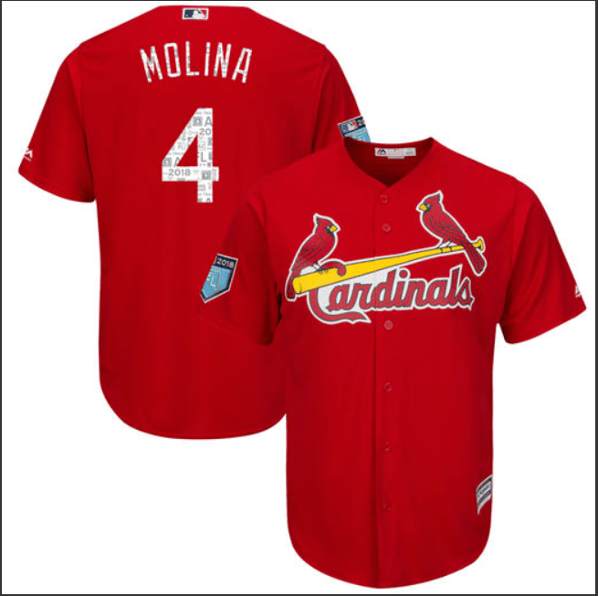 Men's St. Louis Cardinals #4 Yadier Molina Majestic Scarlet 2018 Spring Training Authentic CoolBase Player Jersey