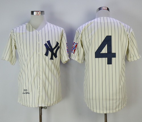 Mitchell And Ness 1939 New York Yankees #4 Lou Gehrig Cream Throwback Stitched MLB Jersey