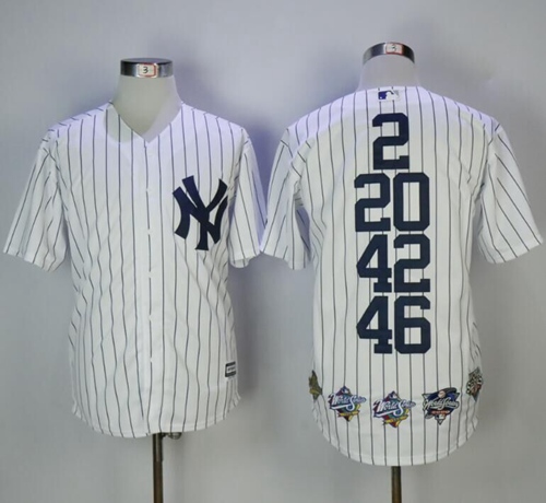 New York Yankees #2 #20 #42 #46 White Strip World Series Champions Stitched Jersey