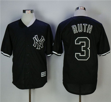 New York Yankees #3 Babe Ruth Black Fashion Stitched MLB Jersey