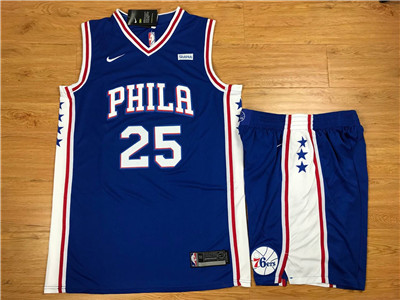 Nike Philadelphia 76ers #25 Ben Simmons Blue Swingman Jersey(With Shorts)