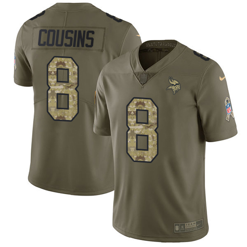 Nike Minnesota Vikings #8 Kirk Cousins Olive Camo Men's Stitched NFL Limited 2017 Salute to Service Jersey
