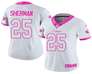 Women's San Francisco 49ers #25 Richard Sherman White Pink Color Rush Fashion NFL Nike Limited Jersey