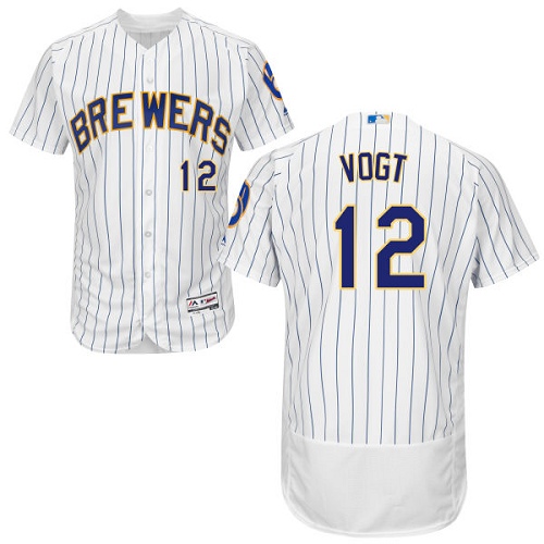 Milwaukee Brewers #12 Stephen Vogt White Strip Flexbase Authentic Collection Stitched MLB Jersey