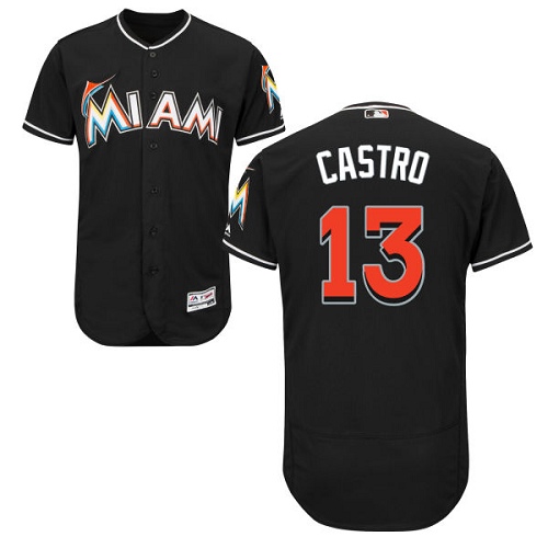 Miami marlins #13 Starlin Castro Black Flexbase Authentic Collection Stitched MLB Jersey