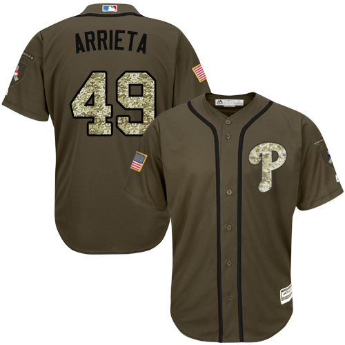 Philadelphia Phillies #49 Jake Arrieta Green Salute to Service Stitched MLB Jersey