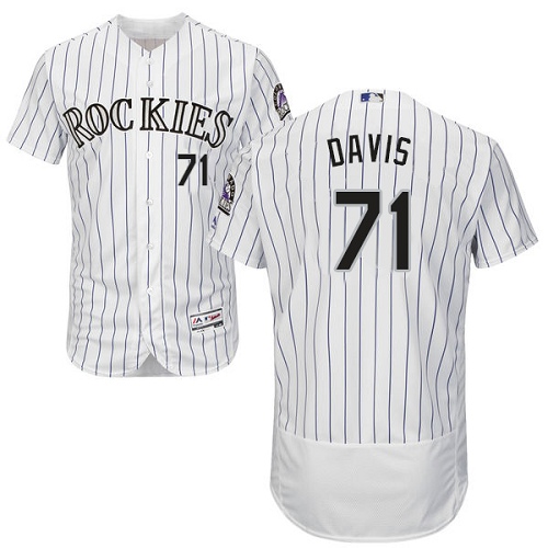 Colorado Rockies #71 Wade Davis White Strip Flexbase Authentic Collection Stitched MLB Jersey