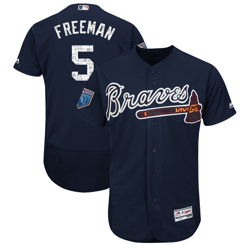 Atlanta Braves #5 Freddie Freeman Navy Blue 2018 Spring Training Authentic Flex Base Stitched MLB Jersey