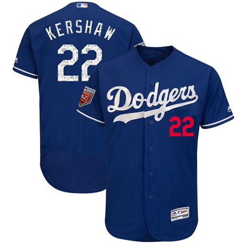 Los Angeles Dodgers #22 Clayton Kershaw Blue 2018 Spring Training Authentic Flex Base Stitched MLB Jersey