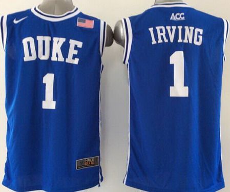 Size 4XL Duke Blue Devils #1 Kyrie Irving 2015 Blue Round Collar Jersey