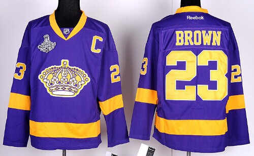 Los Angeles Kings #23 Dustin Brown 2014 Champions Patch Purple Jersey
