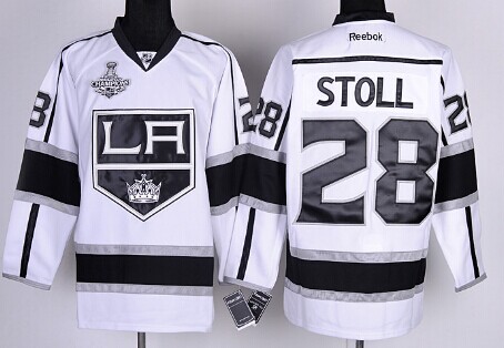 Los Angeles Kings #28 Jarret Stoll 2014 Champions Patch White Jersey