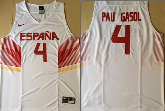 2014 FIBA Team Spain #4 Pau Gasol Revolution 30 Swingman White Jersey