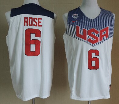 2014 FIBA Team USA #6 Derrick Rose Revolution 30 Swingman White Jersey