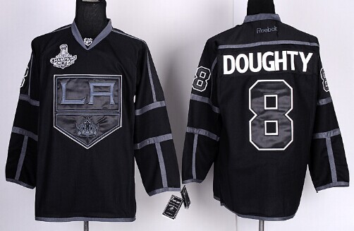Los Angeles Kings #8 Drew Doughty 2014 Champions Patch Black Ice Jersey