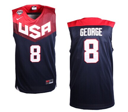 2014 FIBA Team USA #8 Paul George Revolution 30 Swingman Navy Blue Jersey