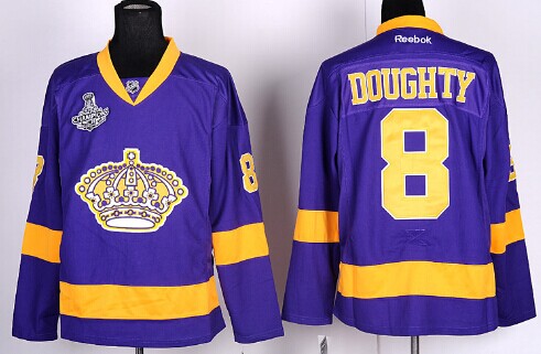 Los Angeles Kings #8 Drew Doughty 2014 Champions Patch Purple Jersey