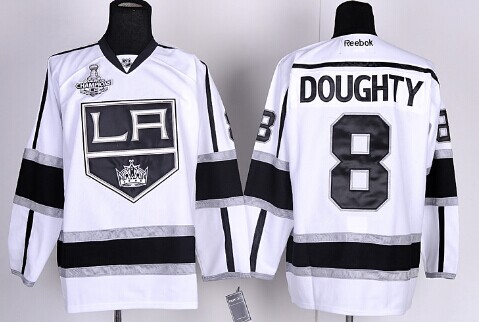 Los Angeles Kings #8 Drew Doughty 2014 Champions Patch White Jersey