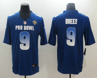 Men's New Orleans Saints #9 Drew Brees Navy Blue 2018 Pro Bowl Stitched NFL Nike Game Jersey