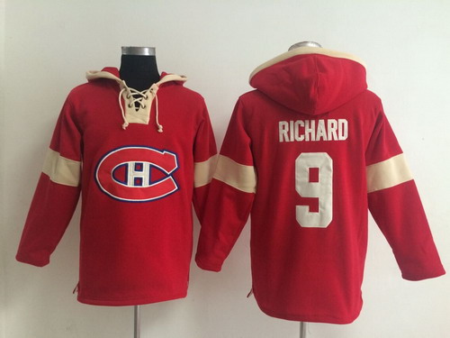 2014 Old Time Hockey Montreal Canadiens #9 Maurice Richard Red Hoodie