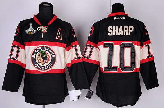 Men's Chicago Blackhawks #10 Patrick Sharp Black Third Jersey W/2015 Stanley Cup Champion Patch