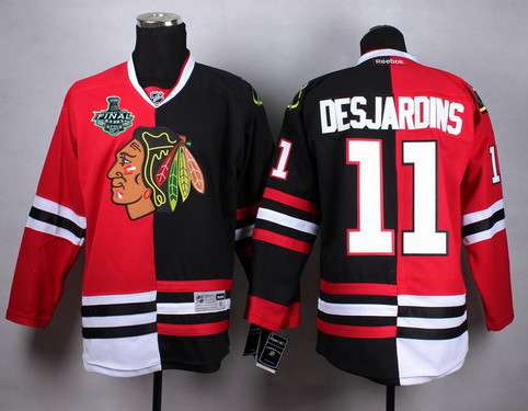 Men's Chicago Blackhawks #11 Andrew Desjardins 2015 Stanley Cup Red&Black Two Tone Jersey