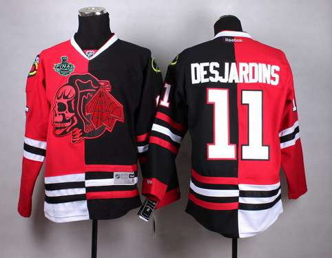 Men's Chicago Blackhawks #11 Andrew Desjardins 2015 Stanley Cup Red&Black Two Tone With Red Skulls Jersey